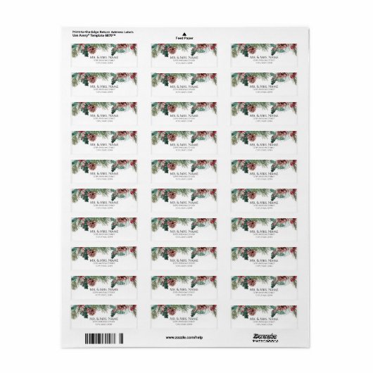 水彩冬松と柊 ラベル (フルシート)