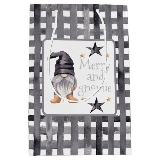 水彩冬格言オンバッファローチェッククリスマス ミディアムペーパーバッグ (正面)