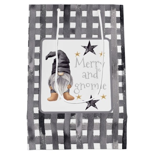 水彩冬格言オンバッファローチェッククリスマス ミディアムペーパーバッグ (裏面)