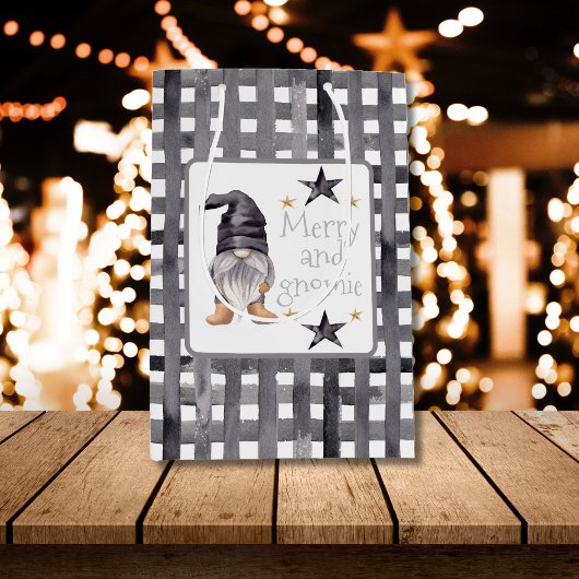 水彩冬格言オンバッファローチェッククリスマス ミディアムペーパーバッグ