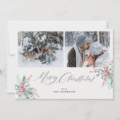 水彩冬植物写真楽しいクリスマス シーズンカード (正面)