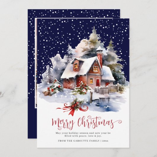 水彩冬素朴3写真メリークリスマス シーズンカード (正面/裏面)