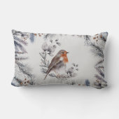 水彩冬絵を描鳥のパーチパインバウ ランバークッション (裏面)