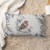 水彩冬絵を描鳥のパーチパインバウ ランバークッション (ブランケット)