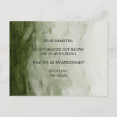 水彩冬緑の松の木と白い花 インビテーションポストカード (裏面)