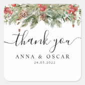 水彩冬緑松と松の木 スクエアシール (正面)