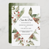 水彩冬緑松と松の木 セーブザデート (正面/裏面)