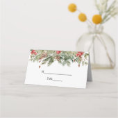 水彩冬緑松と松の木 プレイスカード (正面)