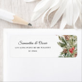 水彩冬緑松と松の木 ラベル (インサイチュ)