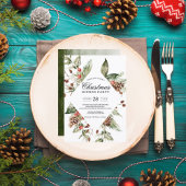 水彩冬緑松の木と松ぼっくり 招待状