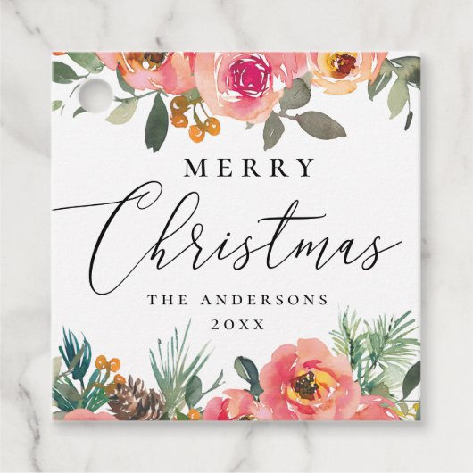 水彩冬花模様。クリスマスエレガント開花 フェイバータグ (正面)