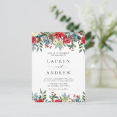 水彩冬開花ガーランドフローラ結婚ズ インビテーションポストカード (スタンド正面)