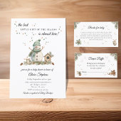 水彩冬雪だるま書籍ベビー エンクロージャーカード