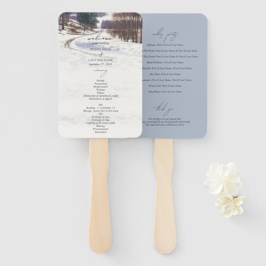 水彩冬雪景ウェディング ハンドファン (正面&裏面)