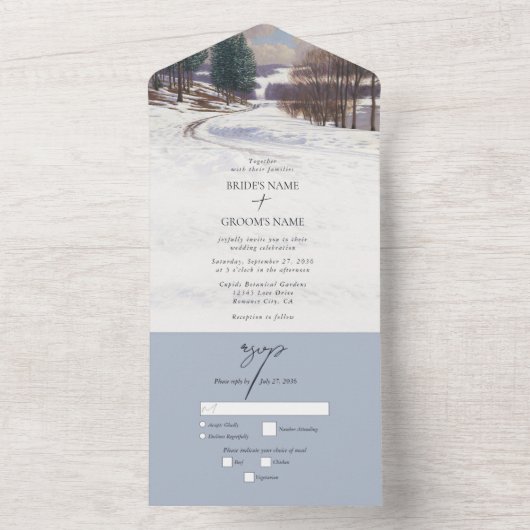 水彩冬雪風景ウェディング オールインワン招待状 (内側)