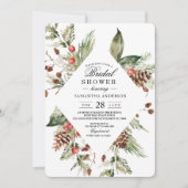 水彩冬青松树松果 招待状 (正面)