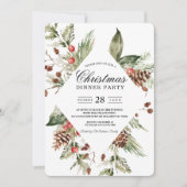 水彩冬青松树 & 松果邀请函 招待状 (正面)
