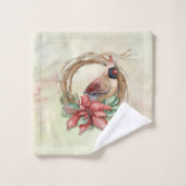 水彩冬(鳥)ショウジョウコウカンチョウ バスタオルセット (ウォッシュタオル)