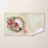 水彩冬(鳥)ショウジョウコウカンチョウ バスタオルセット (ハンドタオル)