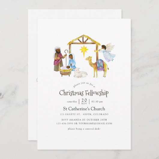 水彩出生クリスマスパーティー 招待状 (正面/裏面)