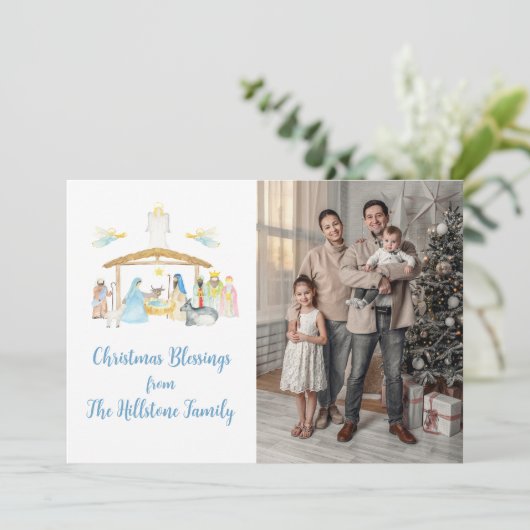 水彩出生クリスマスフォトカード シーズンカード (スタンド正面)