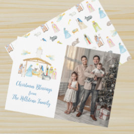 水彩出生クリスマスフォトカード シーズンカード