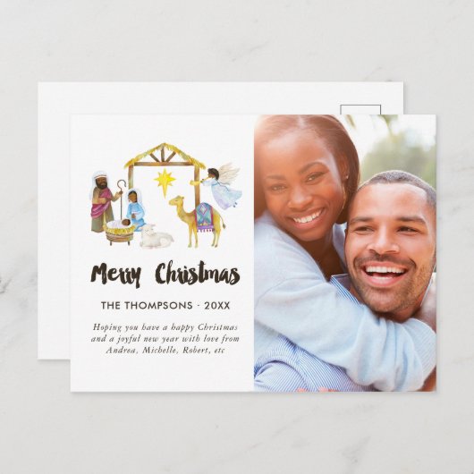 水彩出生クリスマスフォト 案内ポストカード (正面/裏面)