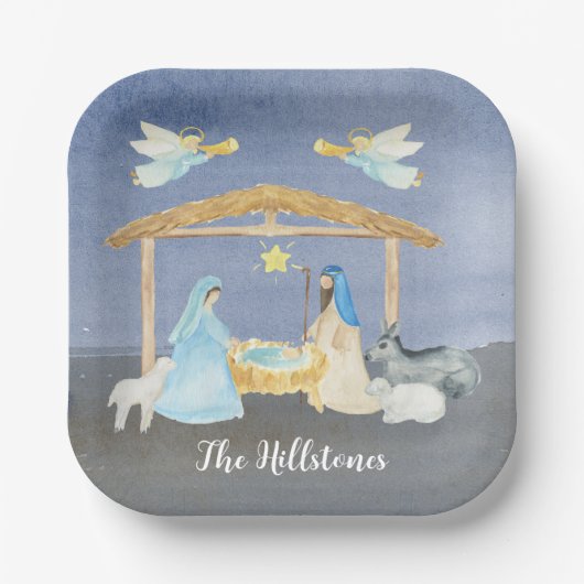 水彩出生クリスマス ペーパープレート (正面)