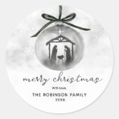 水彩出生グレーオーナメントメリークリスマス ラウンドシール (正面)