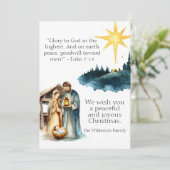 水彩出生シーンとクリスマス祈りの言葉 シーズンカード (スタンド正面)