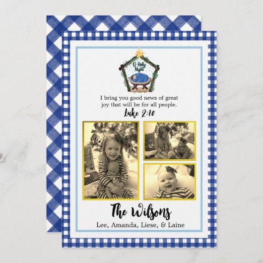 水彩出生ブループレイドクリスマスカード 案内状 (正面/裏面)