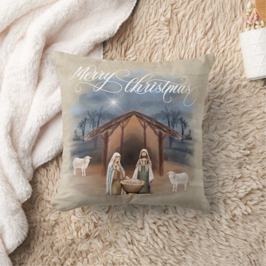 水彩出生マンガーメリークリスマス クッション (ブランケット)