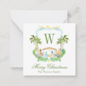水彩出生モノグラムクレストクリスマス ノートカード (正面)