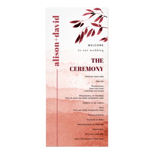 水彩分枝ジャパンディミニマルウェディングプログラム ラックカード (正面)