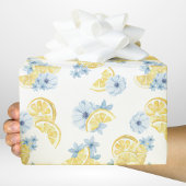 水彩切られたレモンと花 ラッピングペーパー