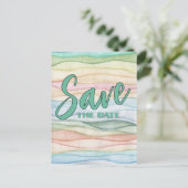 水彩列デザインの退職お祝いパーティーのSave The Date 案内ポストカード (スタンド正面)