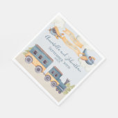 水彩列車と飛行機の男の赤ちゃんブルー スタンダードランチョンナプキン (角)
