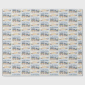 水彩列車と飛行機の男の赤ちゃんブルー ラッピングペーパー (フラット)