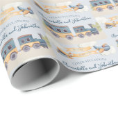 水彩列車と飛行機の男の赤ちゃんブルー ラッピングペーパー (ロールコーナー)
