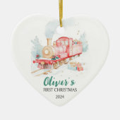 水彩列車のカスタム初めてのクリスマス セラミックオーナメント (正面)