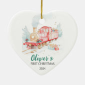 水彩列車のカスタム初めてのクリスマス セラミックオーナメント (裏面)