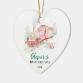 水彩列車のカスタム初めてのクリスマス セラミックオーナメント (左)