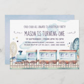 水彩列車の誕生日パーティー 招待状 (正面/裏面)