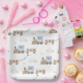 水彩列車ベビーシャワープレート ペーパープレート (パーティー)