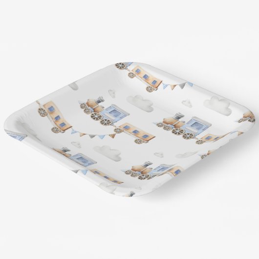 水彩列車ベビーシャワープレート ペーパープレート (傾斜あり)