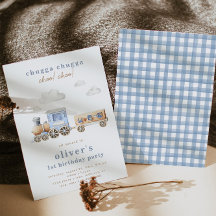 水彩列車誕生日招待状 | Blue Train