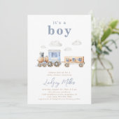 水彩列車赤ちゃんシャワー招待状 招待状 (スタンド正面)