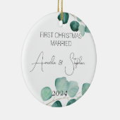 水彩初めてのクリスマス結婚したユーカリ セラミックオーナメント (右)