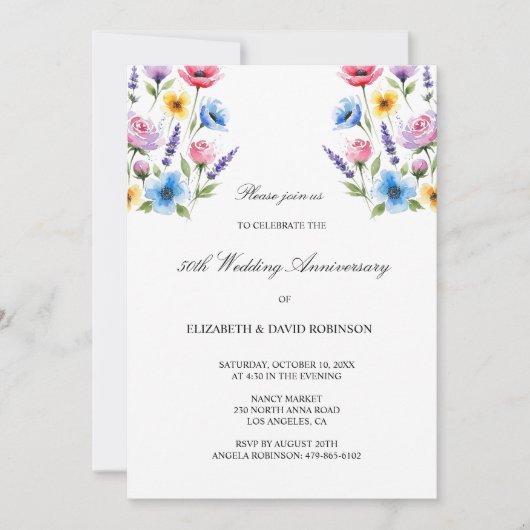 水彩創立50周年結婚を迎える 招待状 (正面)