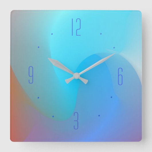 水彩効果ブルー/アクア/テラ>標準クロック スクエア壁時計 (正面)